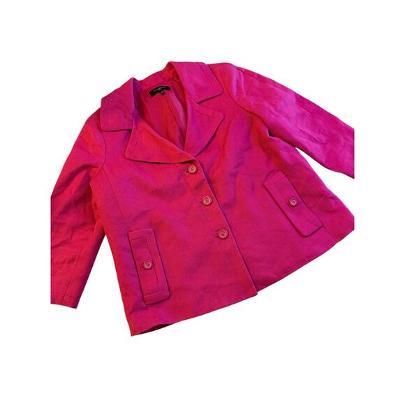 Talbots Petites Linen Blazer 14P Hot Pink 3-Button Jacket Fully Lined - Picture 5 of 10